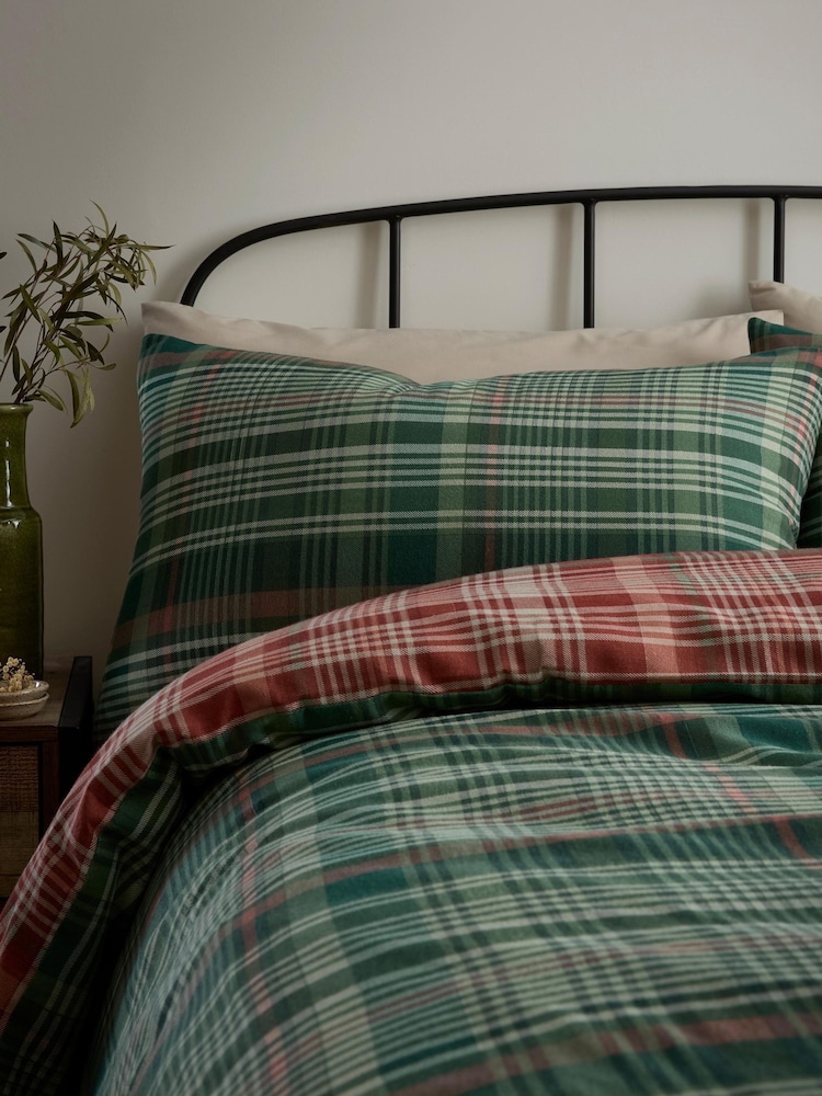 Dreams & Drapes Green Bennet Check Brushed Cotton Duvet Cover Set - Image 2 of 4 Dreams & Drapes Green Bennet Check Brushed Cotton Duvet Cover Set - Image 2 of 4