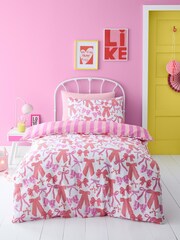 Bedlam Pink Bow and Stripes Easy Care Duvet Cover Set - Image 1 of 3