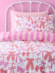 Bedlam Pink Bow and Stripes Easy Care Duvet Cover Set - Image 2 of 3