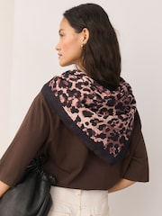 Leopard Print Satin Square Scarf - Image 4 of 8