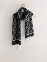 Grey/Black Premium Made in Italy Jacquard Monogram 100% Wool Midweight Scarf - Image 1 of 3