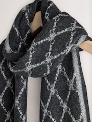 Grey/Black Premium Made in Italy Jacquard Monogram 100% Wool Midweight Scarf - Image 2 of 3