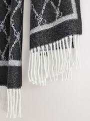 Grey/Black Premium Made in Italy Jacquard Monogram 100% Wool Midweight Scarf - Image 3 of 3