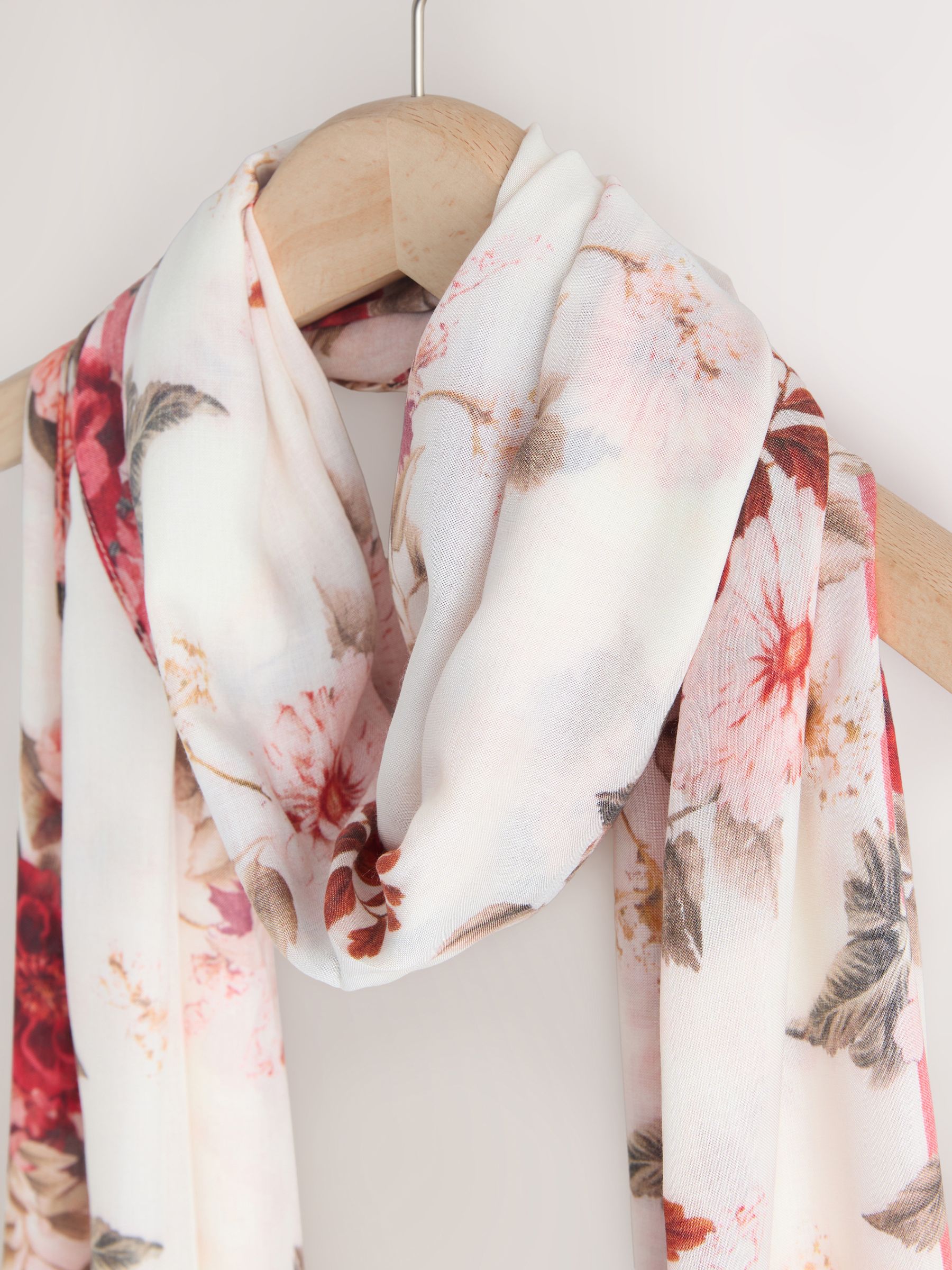 Buy Cream/Red Floral Print Lightweight Scarf from the Next UK