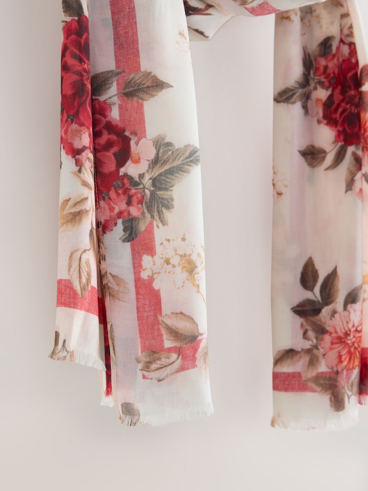 Cream/Red Floral Print Lightweight Scarf - Image 7 of 7 Cream/Red Floral Print Lightweight Scarf - Image 7 of 7