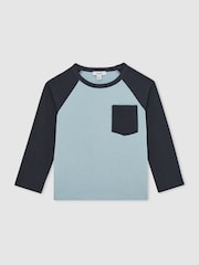 Reiss Navy Blue Hayes 13-14 yrs Cotton Colour-Block Long-Sleeve T-Shirt - Image 1 of 4