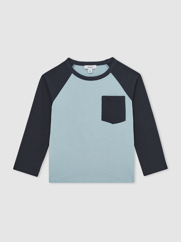 Reiss Navy Blue Hayes 13-14 yrs Cotton Colour-Block Long-Sleeve T-Shirt - Image 1 of 4