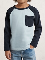Reiss Navy Blue Hayes 13-14 yrs Cotton Colour-Block Long-Sleeve T-Shirt - Image 2 of 4