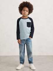 Reiss Navy Blue Hayes 13-14 yrs Cotton Colour-Block Long-Sleeve T-Shirt - Image 3 of 4