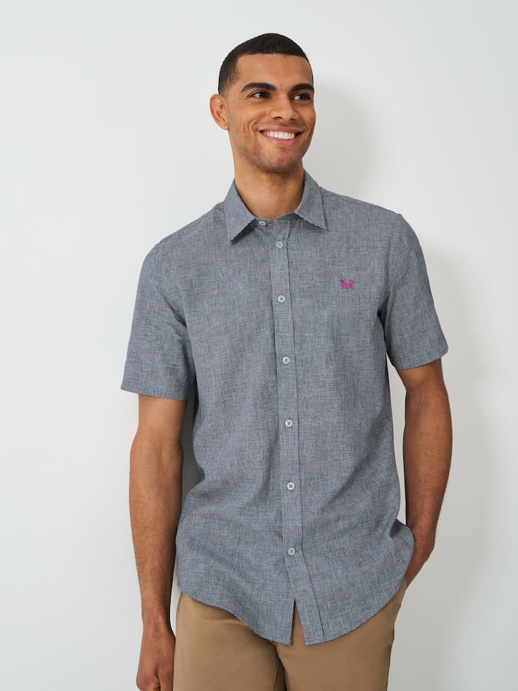 Crew Clothing Short Sleeve Linen Puppytooth Shirt - Imagem 1 de 4