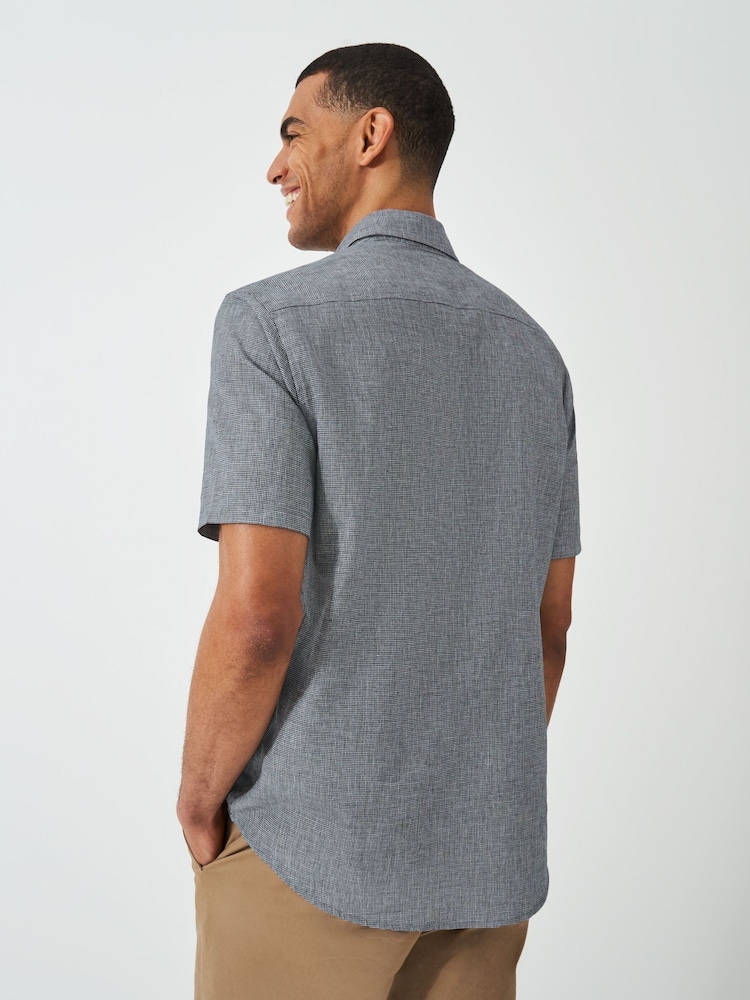 Crew Clothing Blue Short Sleeve Linen Puppytooth Shirt - Image 2 of 4 Crew Clothing Blue Short Sleeve Linen Puppytooth Shirt - Image 2 of 4