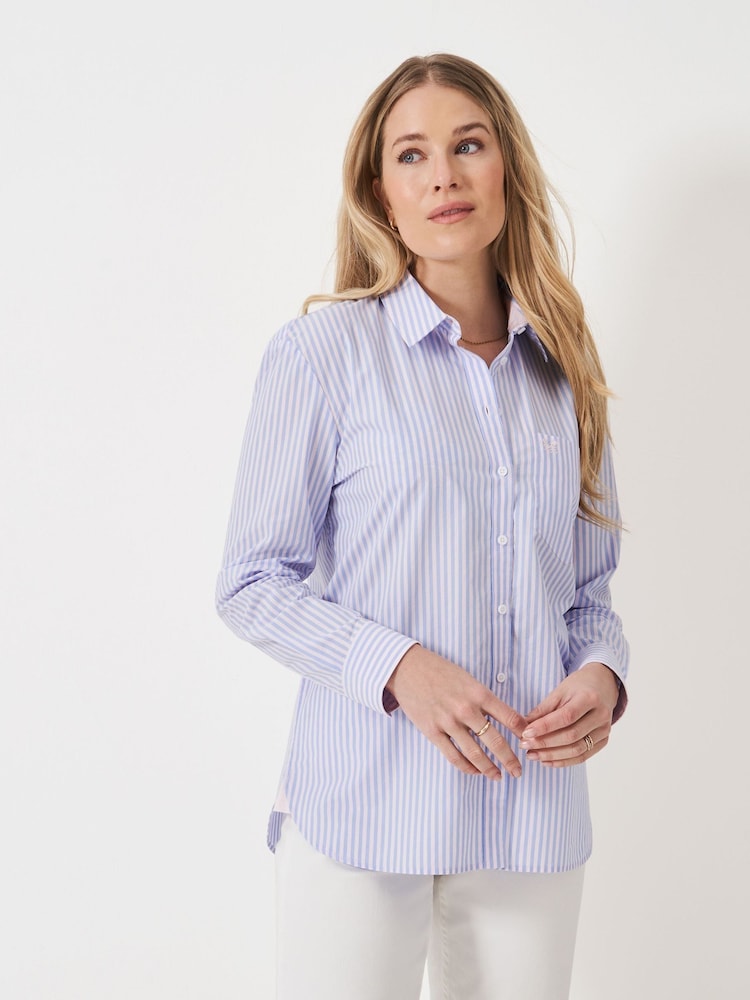 Crew Clothing Blue Cotton Poplin Shirt - Image 1 of 5 Crew Clothing Blue Cotton Poplin Shirt - Image 1 of 5