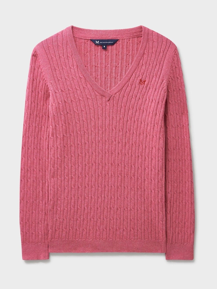 Crew Clothing Pink V-Neck Heritage Cable Knit Jumper - Image 5 of 5 Crew Clothing Pink V-Neck Heritage Cable Knit Jumper - Image 5 of 5
