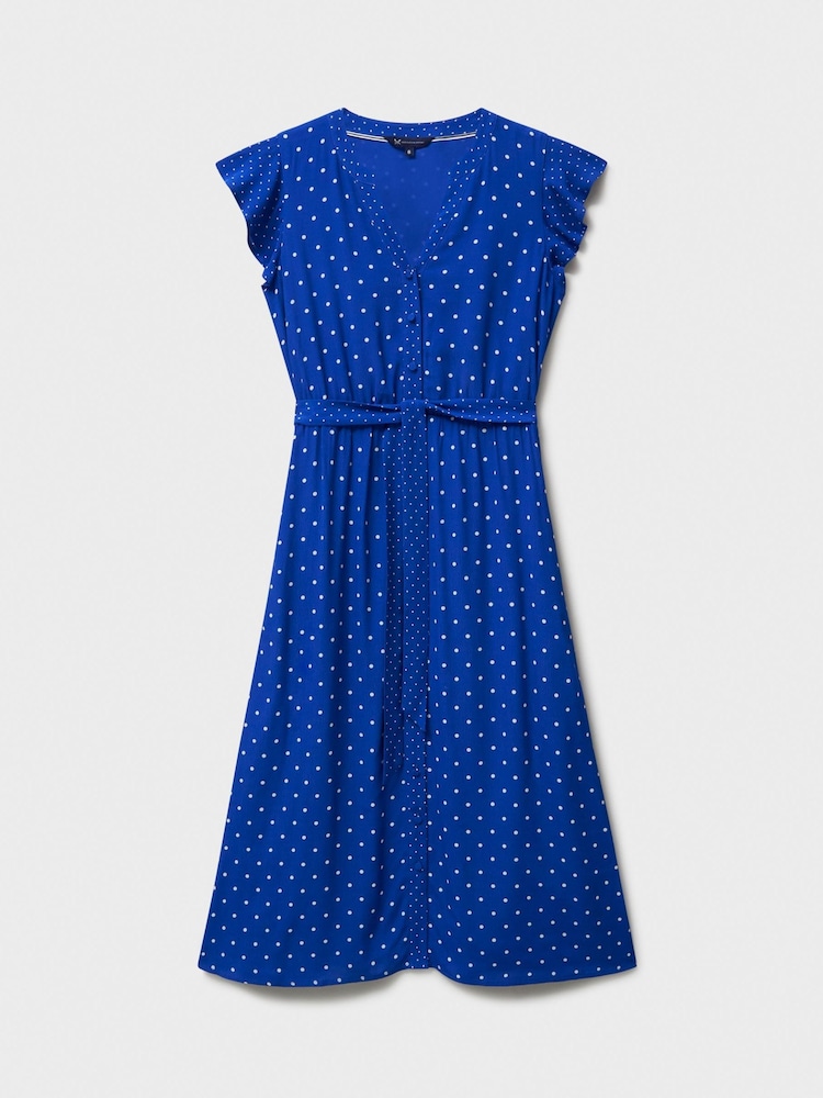 Crew Clothing Blue Print Summer Cap Sleeve Dress - Image 5 of 5