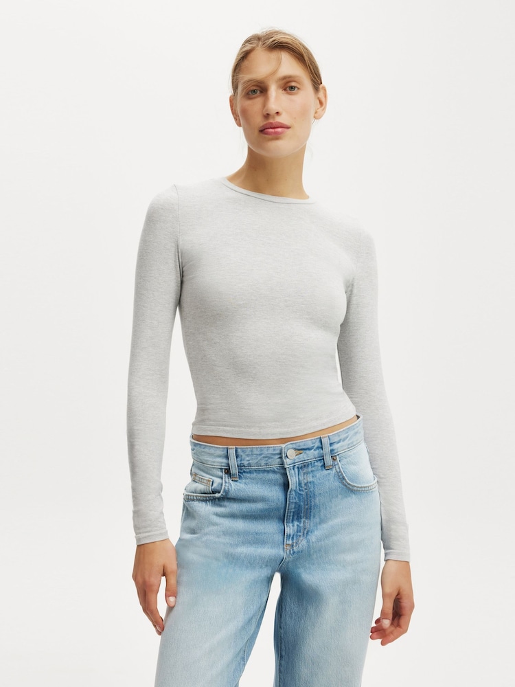Cotton On Grey All Day Crew Long Sleeve Top - Image 1 of 4