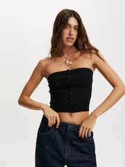 Cotton On Black Baby Rib Button Bandeau T-Shirt - Image 1 of 4