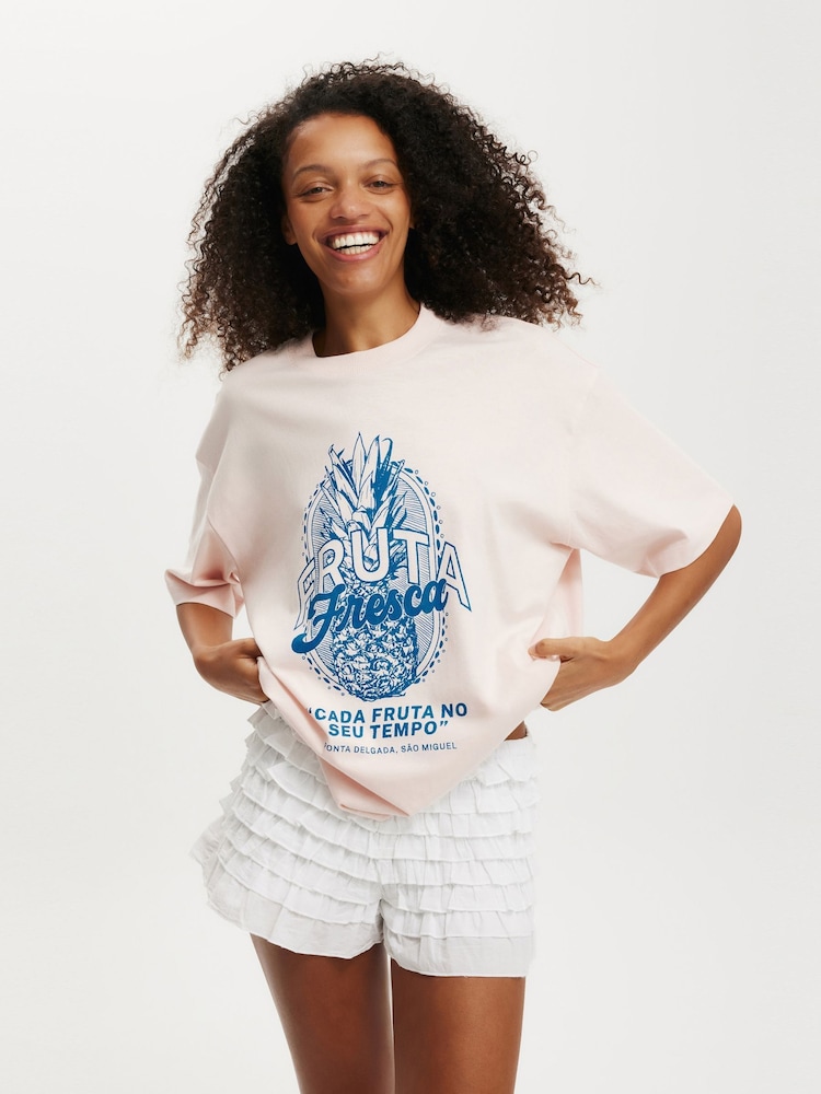 Cotton On Pink Boxy Graphic Print T-Shirt - Image 1 of 4