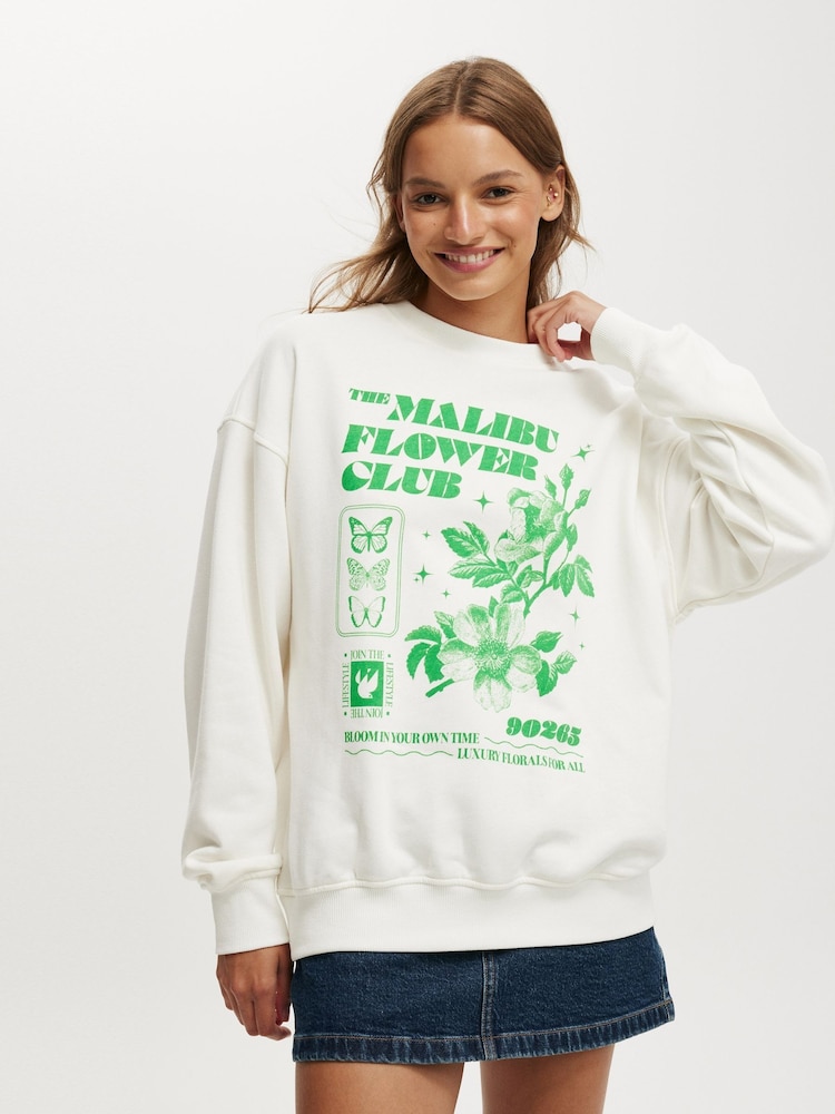 Cotton On White Classic Graphic Print Crew Sweatshirt - Image 1 of 4