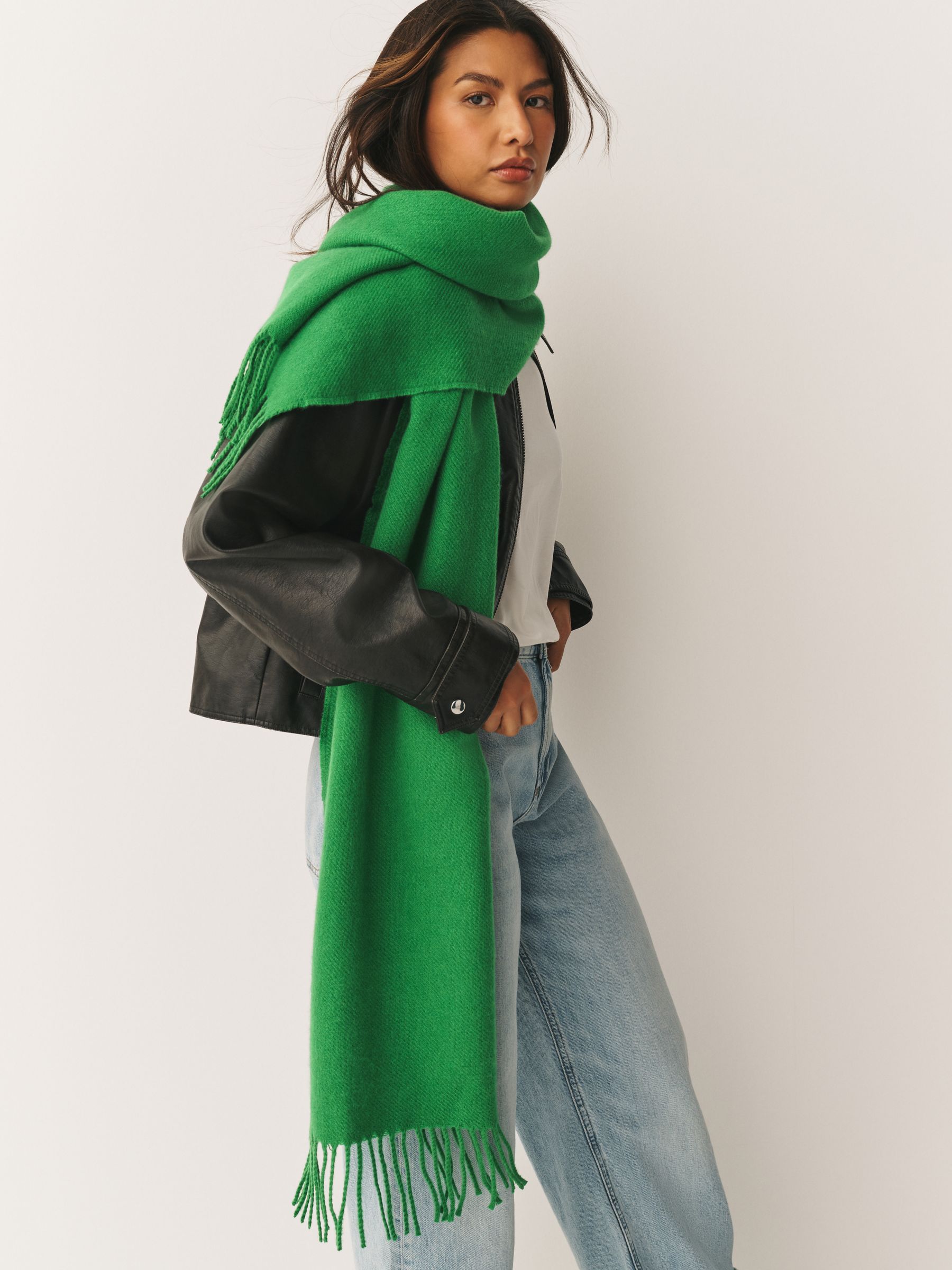 Buy Green Midweight Wool Blend Scarf from Next USA