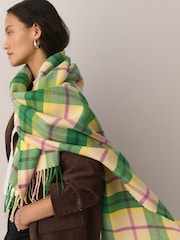 Yellow Check Midweight Brushed Wool Blend Blanket Scarf - Image 4 of 8