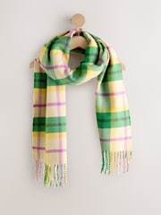 Yellow Check Midweight Brushed Wool Blend Blanket Scarf - Image 6 of 8