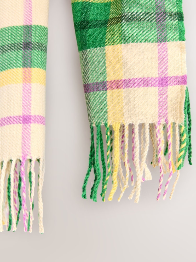 Yellow Check Midweight Brushed Wool Blend Blanket Scarf - Image 8 of 8 Yellow Check Midweight Brushed Wool Blend Blanket Scarf - Image 8 of 8