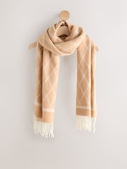 Camel Premium Made in Italy Jacquard Monogram 100% Wool Midweight Scarf - Image 1 of 3