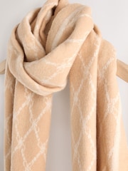 Camel Premium Made in Italy Jacquard Monogram 100% Wool Midweight Scarf - Image 2 of 3