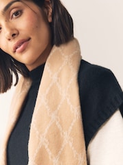 Camel Premium Made in Italy Jacquard Monogram 100% Wool Midweight Scarf - Image 4 of 7