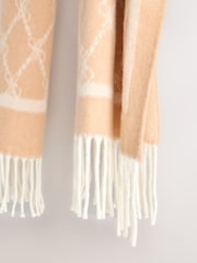 Camel Premium Made in Italy Jacquard Monogram 100% Wool Midweight Scarf - Image 7 of 7