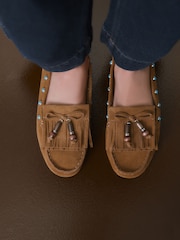 Tan Brown Forever Comfort® Leather Loafers With Fringing - Image 7 of 11