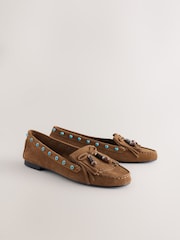 Tan Brown Forever Comfort® Leather Loafers With Fringing - Image 9 of 11