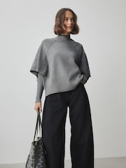 Grey Knitted Mock Layer Poncho - Image 1 of 10