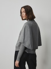 Grey Knitted Mock Layer Poncho - Image 2 of 10