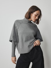 Grey Knitted Mock Layer Poncho - Image 4 of 10