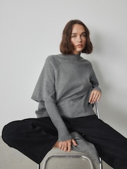 Grey Knitted Mock Layer Poncho - Image 5 of 10