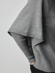 Grey Knitted Mock Layer Poncho - Image 7 of 10