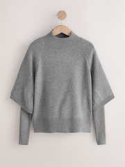 Grey Knitted Mock Layer Poncho - Image 8 of 10
