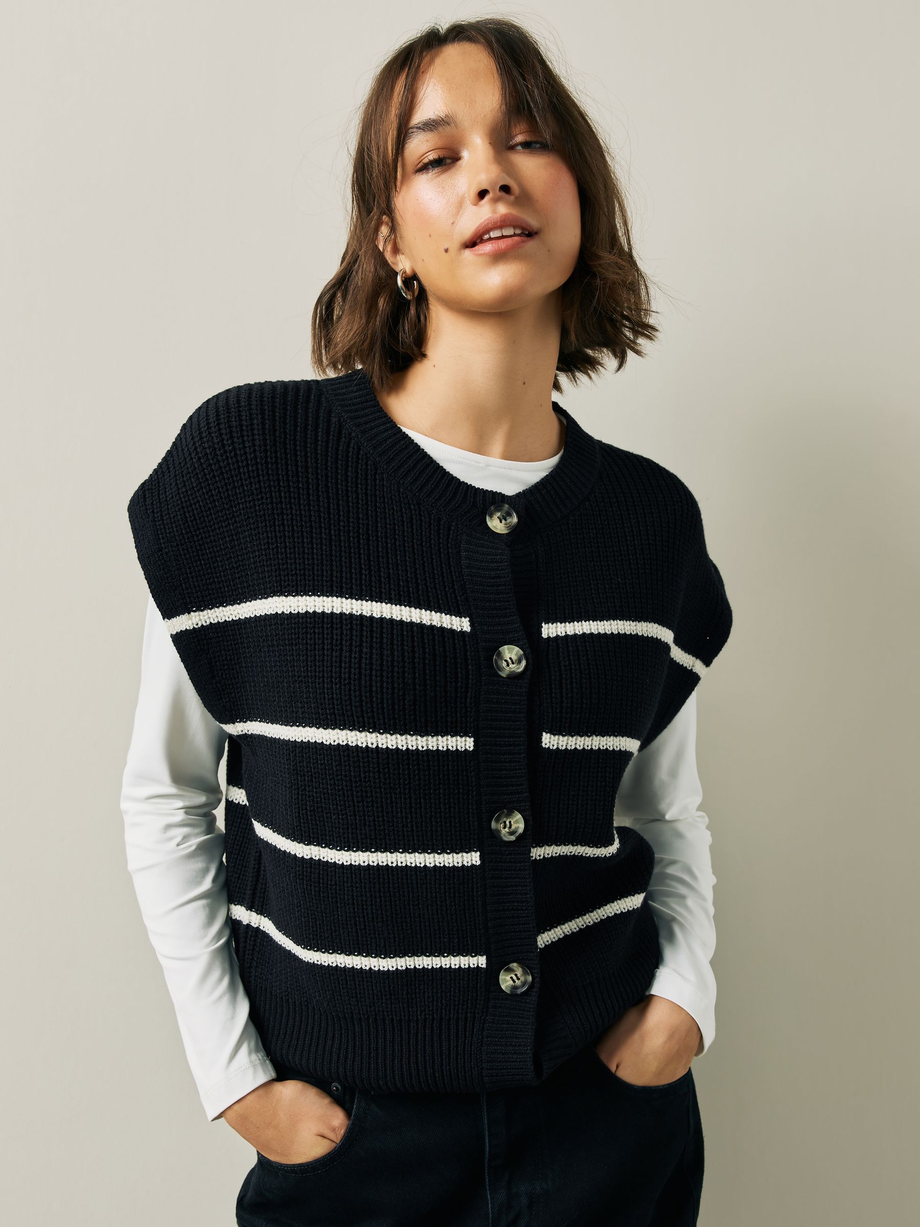 トップス knt Buy Black Stripe Button Through Knitted Tank from Next Romania