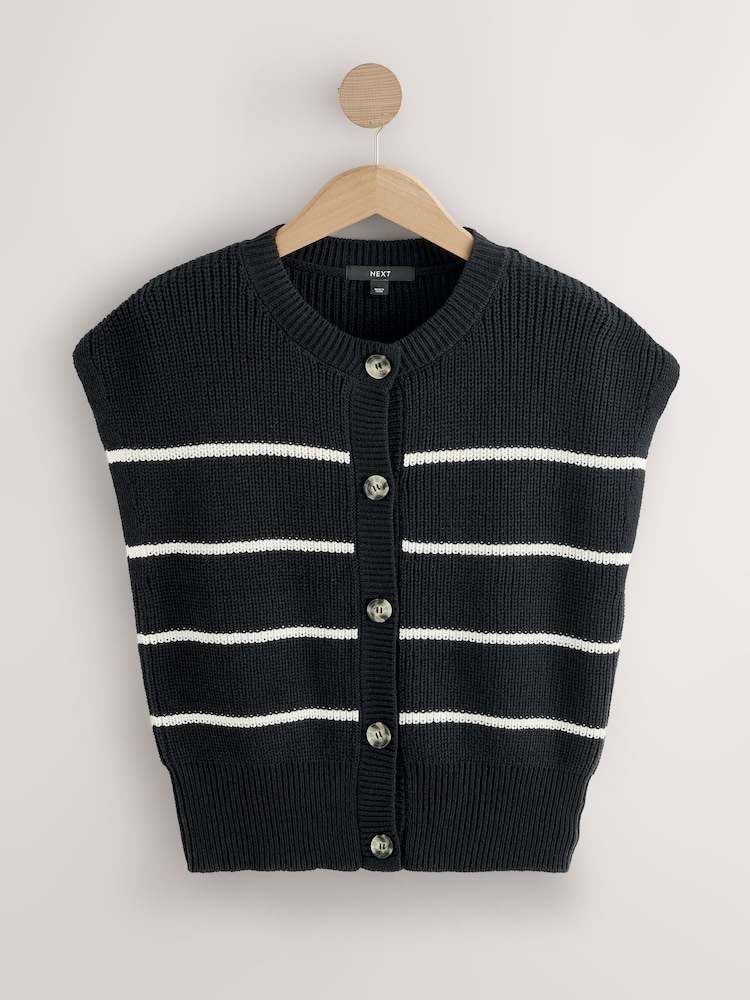 Black Stripe Button Through Knitted Tank - Image 1 of 3