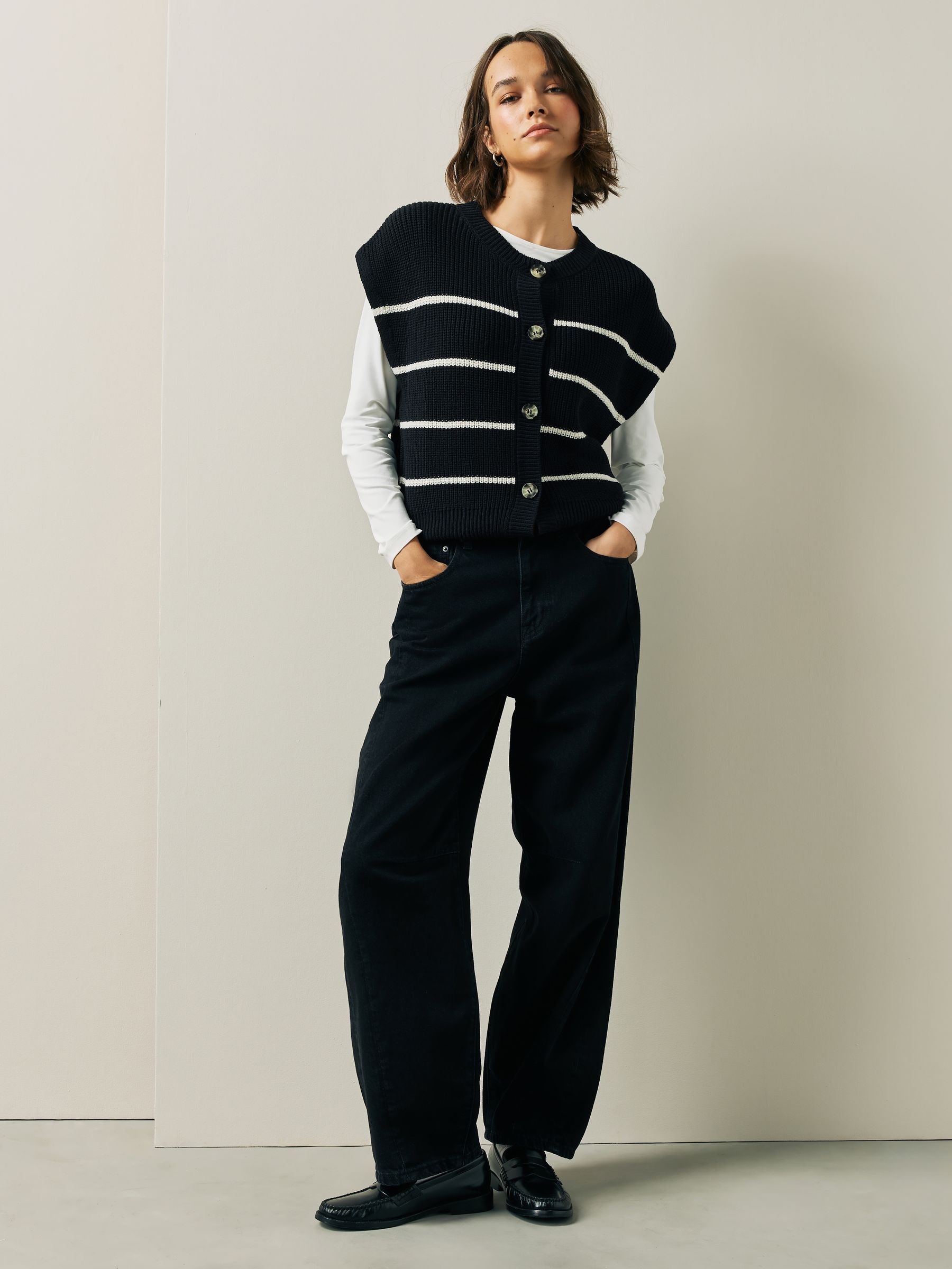 Buy Black Stripe Button Through Knitted Tank from Next Romania
