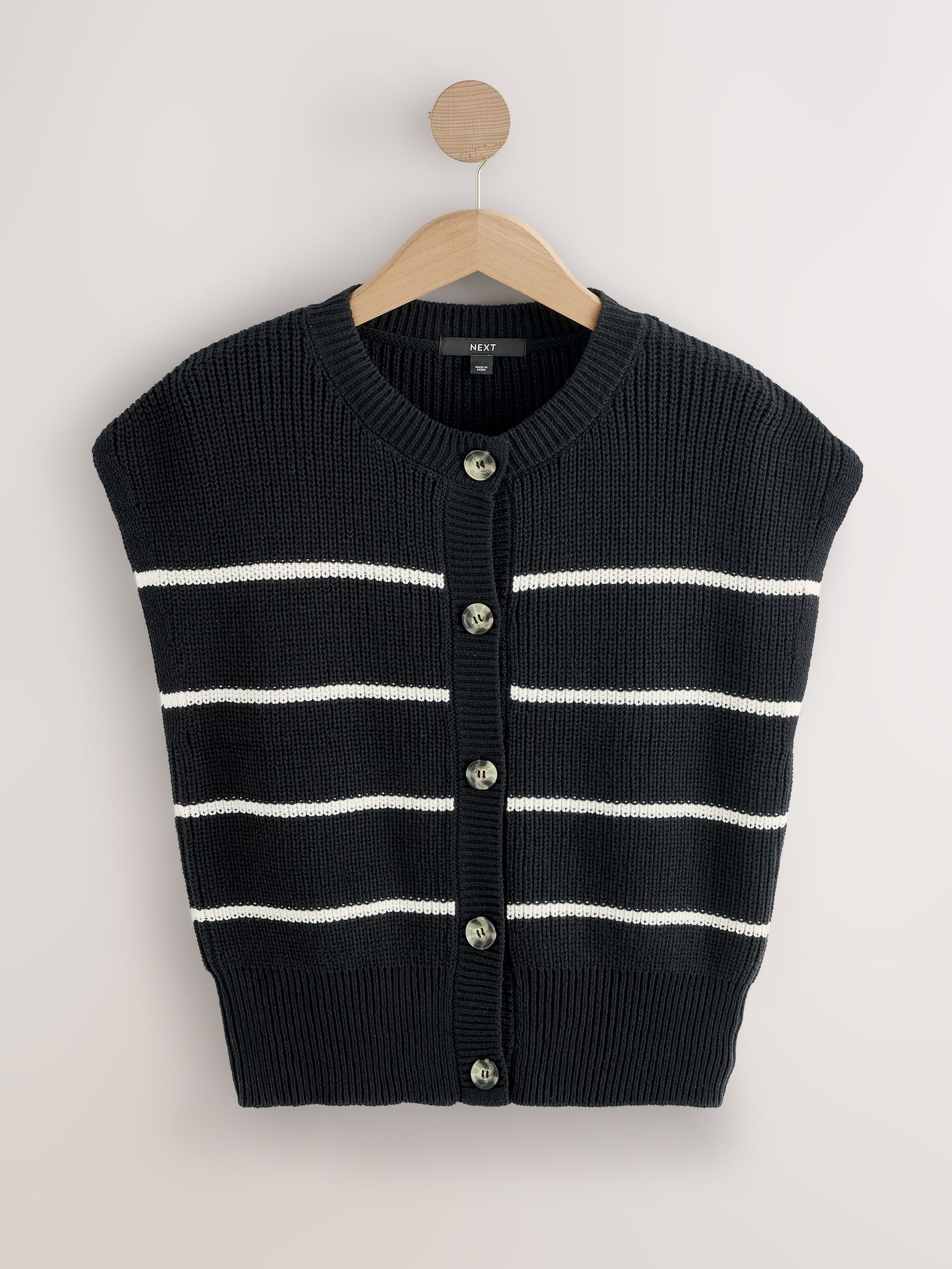 Buy Black Stripe Button Through Knitted Tank from Next Romania