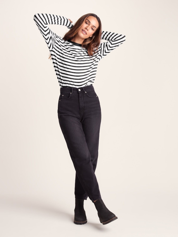 Haut Femme Manches Longues George - Taille 24, Noir à Pois, Viscose, Neuf étiqueté