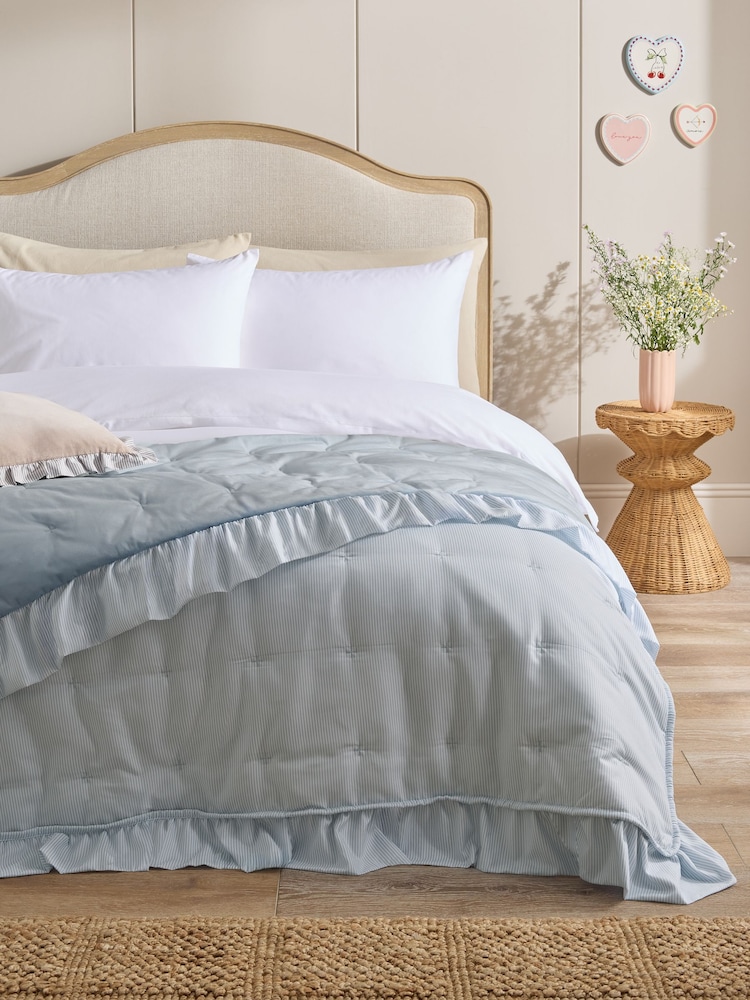 Blue Daphne Frill Quilted Bedspread - Image 1 of 4