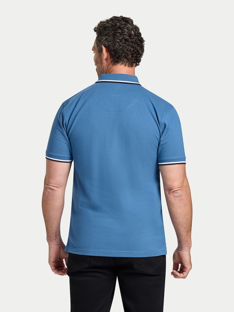Raging Bull Blue Branded Tonal Embroidery Pique Polo Shirt - Imagen 2 de 6