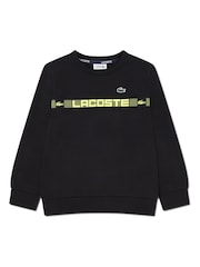 Lacoste Black Grid Taped Crew Neck Sweatshirt - Image 4 of 6