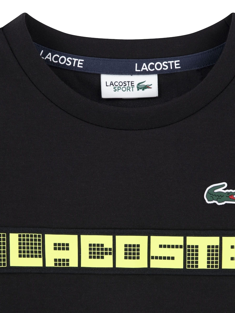 Lacoste Black Grid Taped Crew Neck Sweatshirt - Image 6 of 6