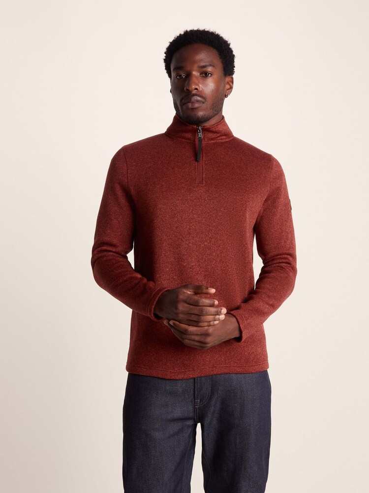 Tog 24 Brown Mens Pearson Knitlook Quarter Zip Fleece - Image 2 of 7 Tog 24 Brown Mens Pearson Knitlook Quarter Zip Fleece - Image 2 of 7