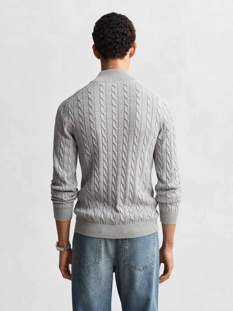 GANT Grey Cable Knit Cotton Quarter Zip Jumper - Image 2 of 5