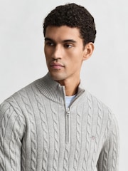GANT Grey Cable Knit Cotton Quarter Zip Jumper - Image 3 of 5